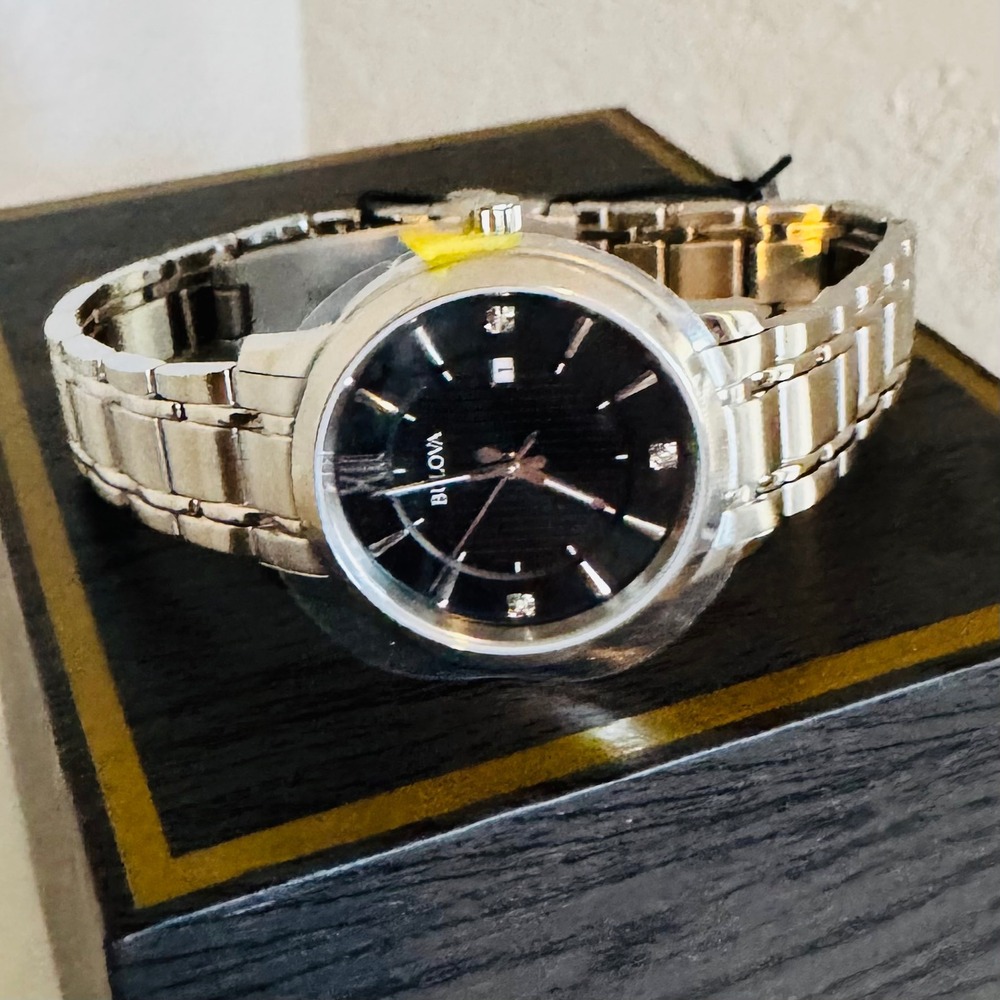 Bulova Women's Classic Stainless Steel Black Diamond Accent Women's Watch, NWT - Picture 11 of 17